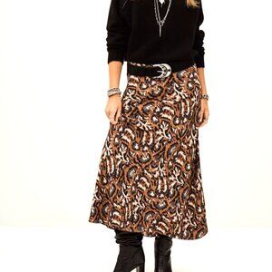 ba&sh Onintia Multicolored Midi Skirt size 4 (36) Flowy Abstract Print Viscose